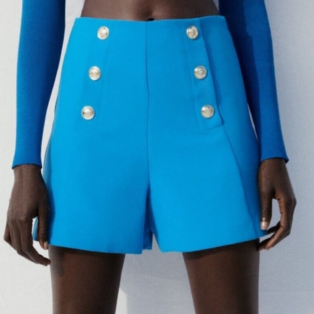 Zara High Waist Blue Shorts